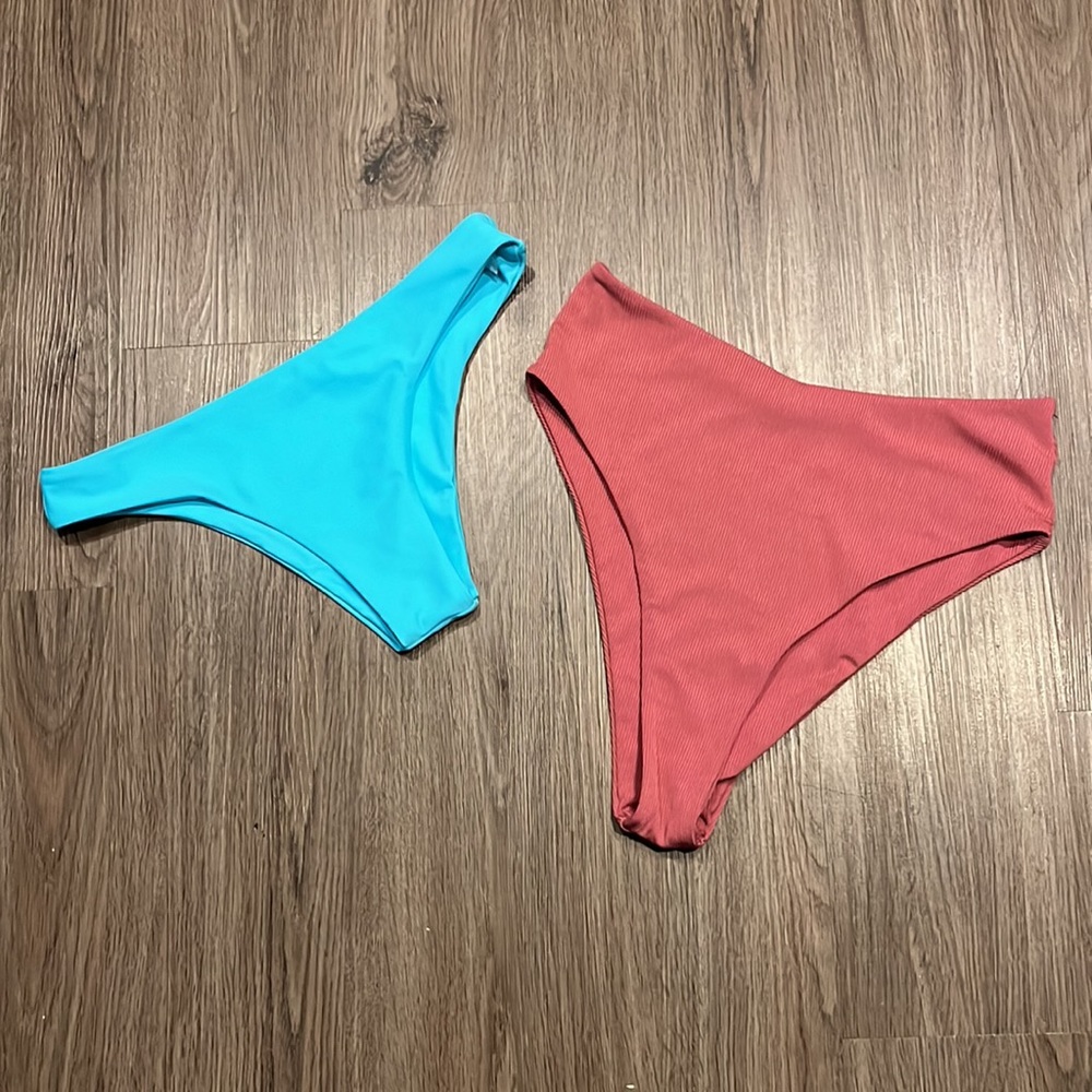 Bundle of 3 Zaful bikini bottoms -Turquoise low rise -Pink high rise - white